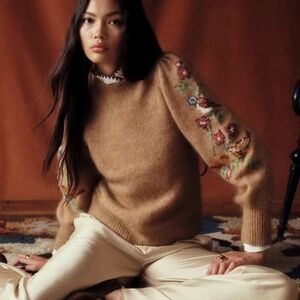 Martin Jumper NWOT Sezane x Baziszt with Burgundy Embroidery